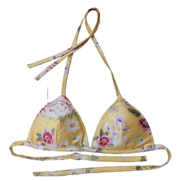 Floral Triangle Bathing Swim Bikini Top,  Yellow, S - Picture 2 of 6